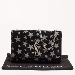 Pre Owned Saint Laurent Black/Silver Suede Medium Kate Star Shoulder Bag