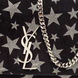 Pre Owned Saint Laurent Black/Silver Suede Medium Kate Star Shoulder Bag