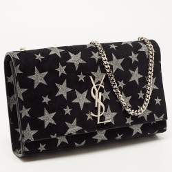 Pre Owned Saint Laurent Black/Silver Suede Medium Kate Star Shoulder Bag
