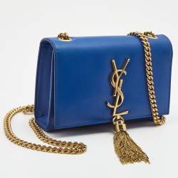 Pre Owned Saint Laurent Blue Leather Small Kate Tassel Crossbody Bag