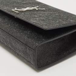 Pre Owned Saint Laurent Black Crinkled Leather Medium Kate Shoulder Bag