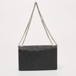 Pre Owned Saint Laurent Black Crinkled Leather Medium Kate Shoulder Bag