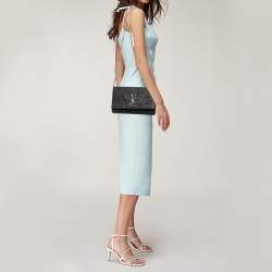 Pre Owned Saint Laurent Black Crinkled Leather Medium Kate Shoulder Bag