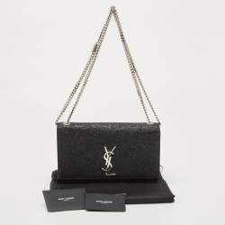 Pre Owned Saint Laurent Black Crinkled Leather Medium Kate Shoulder Bag