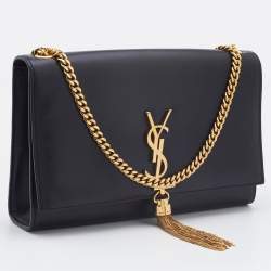 Pre Owned Saint Laurent Black Leather Medium Kate Tassel Shoulder Bag