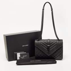 Saint Laurent Black Mix Matelasse Leather Medium Envelope Chain Shoulder Bag