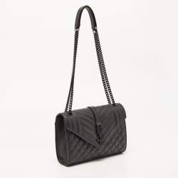 Saint Laurent Black Mix Matelasse Leather Medium Envelope Chain Shoulder Bag