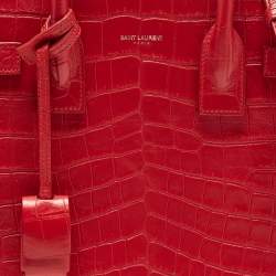 Pre Owned Saint Laurent Red Croc Embossed Leather Baby Classic Sac De Jour Tote