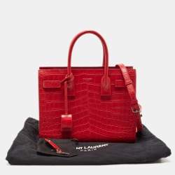 Pre Owned Saint Laurent Red Croc Embossed Leather Baby Classic Sac De Jour Tote