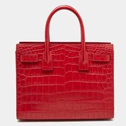 Pre Owned Saint Laurent Red Croc Embossed Leather Baby Classic Sac De Jour Tote
