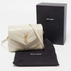 Pre Owned Saint Laurent Off-White Matelasse Leather Loulou Toy Shoulder Bag