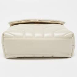 Pre Owned Saint Laurent Off-White Matelasse Leather Loulou Toy Shoulder Bag