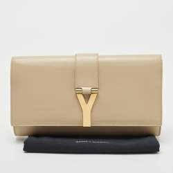 Pre Owned Saint Laurent Light Beige Leather Y-Ligne Clutch