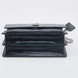 Pre Owned Saint Laurent Green Croc Embossed Leather Medium Sunset Shoulder Bag