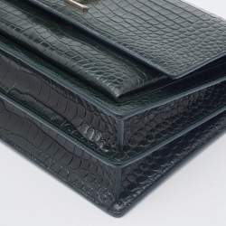 Pre Owned Saint Laurent Green Croc Embossed Leather Medium Sunset Shoulder Bag