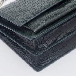 Pre Owned Saint Laurent Green Croc Embossed Leather Medium Sunset Shoulder Bag