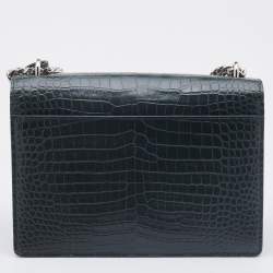 Pre Owned Saint Laurent Green Croc Embossed Leather Medium Sunset Shoulder Bag