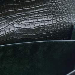 Pre Owned Saint Laurent Green Croc Embossed Leather Medium Sunset Shoulder Bag