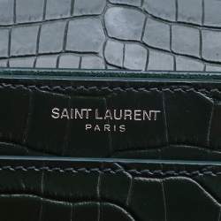 Pre Owned Saint Laurent Green Croc Embossed Leather Medium Sunset Shoulder Bag