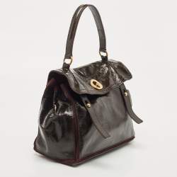 Pre Owned Yves Saint Laurent Burgundy Patent Leather Medium Muse Two Satchel