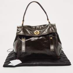 Pre Owned Yves Saint Laurent Burgundy Patent Leather Medium Muse Two Satchel