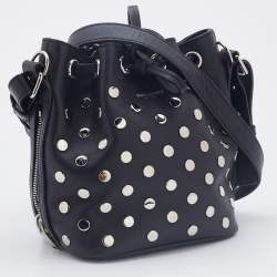 Pre Owned Saint Laurent Black Studded Leather Emmanuelle Bucket Bag