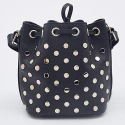 Pre Owned Saint Laurent Black Studded Leather Emmanuelle Bucket Bag
