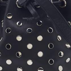 Pre Owned Saint Laurent Black Studded Leather Emmanuelle Bucket Bag