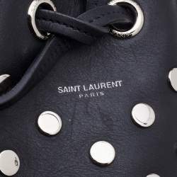 Pre Owned Saint Laurent Black Studded Leather Emmanuelle Bucket Bag