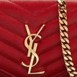 Saint Laurent Red Matelasse Leather Monogram Envelope Wallet on Chain