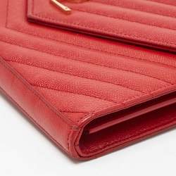 Saint Laurent Red Matelasse Leather Monogram Envelope Wallet on Chain