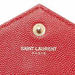 Saint Laurent Red Matelasse Leather Monogram Envelope Wallet on Chain
