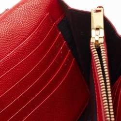Saint Laurent Red Matelasse Leather Monogram Envelope Wallet on Chain