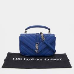 Pre Owned Saint Laurent Blue Leather Mini College Crossbody Bag