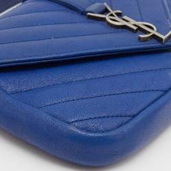 Pre Owned Saint Laurent Blue Leather Mini College Crossbody Bag