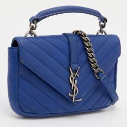 Pre Owned Saint Laurent Blue Leather Mini College Crossbody Bag