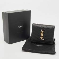 Pre Owned Saint Laurent Black Monogram Trifold Wallet