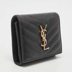 Pre Owned Saint Laurent Black Monogram Trifold Wallet