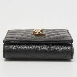 Pre Owned Saint Laurent Black Monogram Trifold Wallet