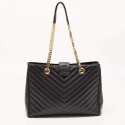 Saint Laurent Black Matelasse Leather Cassandre Shopper Tote