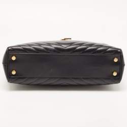 Saint Laurent Black Matelasse Leather Cassandre Shopper Tote