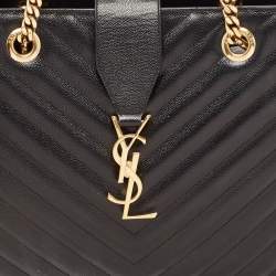Saint Laurent Black Matelasse Leather Cassandre Shopper Tote