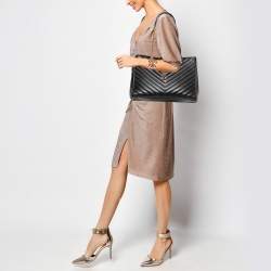 Saint Laurent Black Matelasse Leather Cassandre Shopper Tote