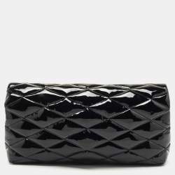 Saint Laurent Black Quilted Patent Leather Sade Puffer Envelope Clutch