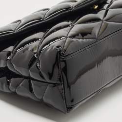 Saint Laurent Black Quilted Patent Leather Sade Puffer Envelope Clutch