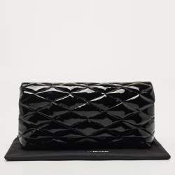 Saint Laurent Black Quilted Patent Leather Sade Puffer Envelope Clutch