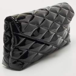 Saint Laurent Black Quilted Patent Leather Sade Puffer Envelope Clutch