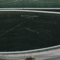 Pre Owned Saint Laurent Green Croc Embossed Leather Medium Sunset Shoulder Bag