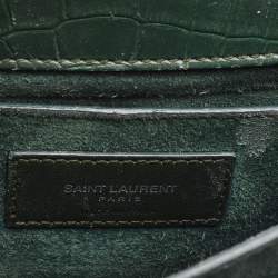 Pre Owned Saint Laurent Green Croc Embossed Leather Medium Sunset Shoulder Bag
