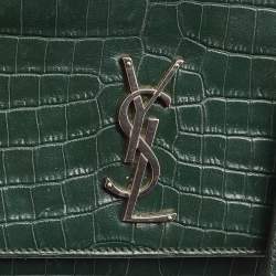 Pre Owned Saint Laurent Green Croc Embossed Leather Medium Sunset Shoulder Bag